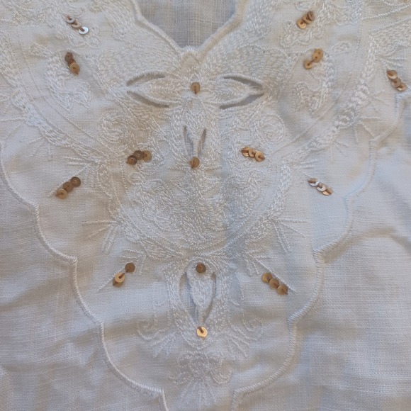 Richard Malcom Irish Linen Cap Sleeve Embellished V Neck Top Large - Picture 7 of 8